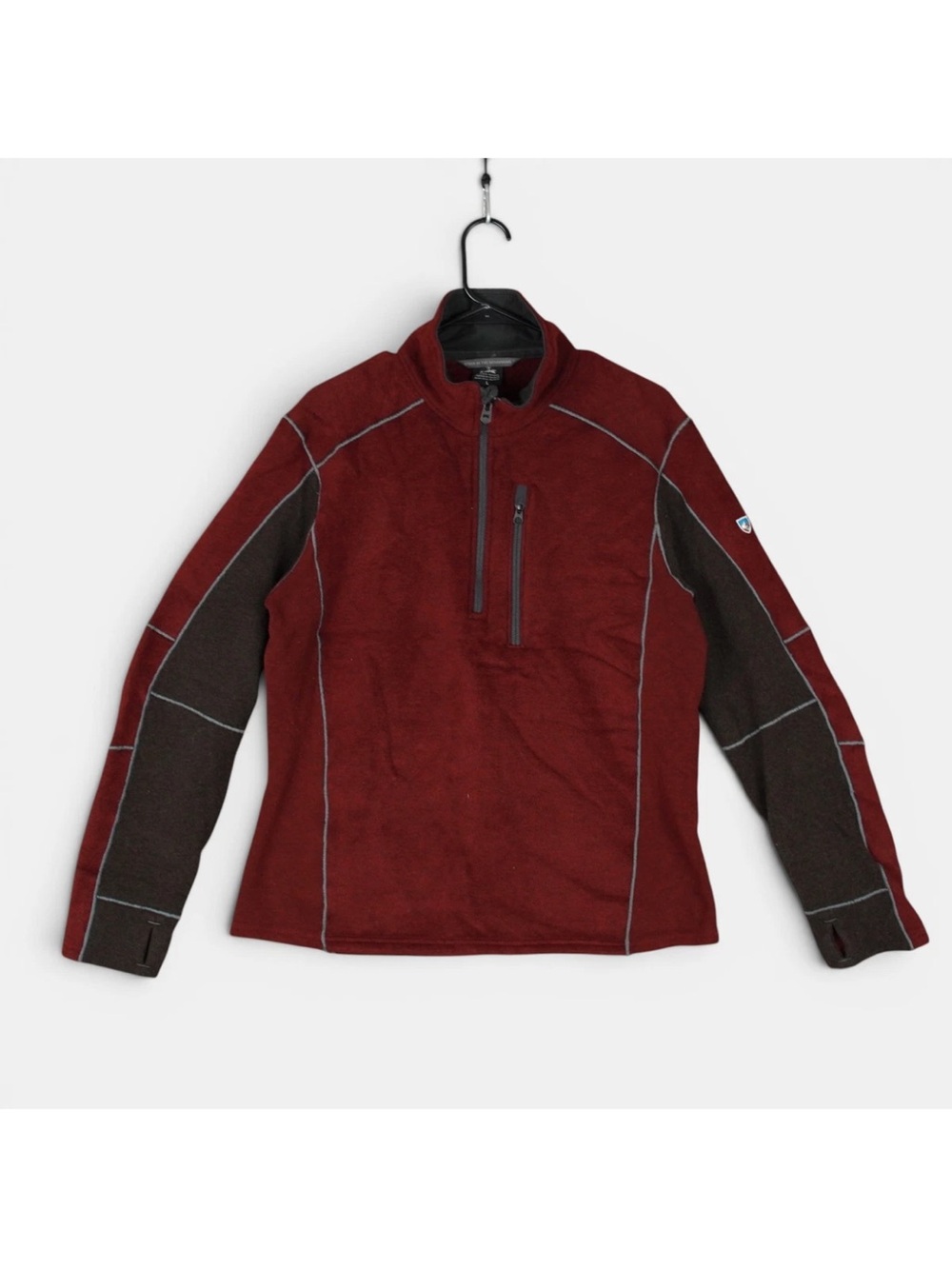Kuhl Interceptr 1/4 Zip Pullover Fleece Sweater Mens Size L Burgundy Grey Camp
